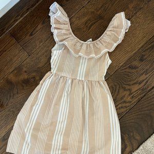 Minnow Toddler Girls Striped Dress / 2T / Tan and White